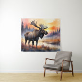 Waterverf Moose bij zonsopgang Wandkleed (In Situ (horizontaal))