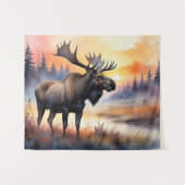Waterverf Moose bij zonsopgang Wandkleed (Voorkant (horizontaal))