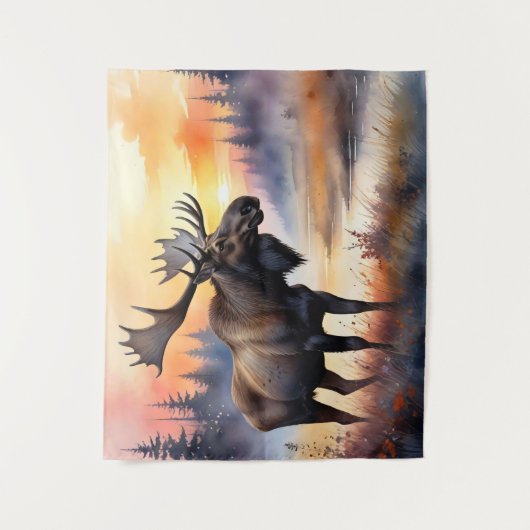 Waterverf Moose bij zonsopgang Wandkleed (Voorkant)