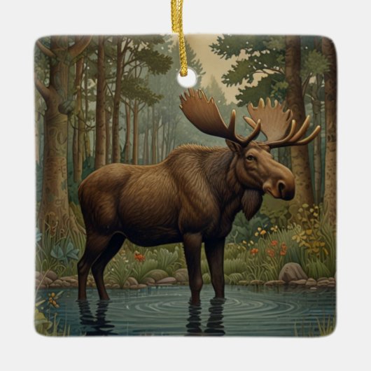 Waterverf Moose Boho Bos bos groen Keramisch Ornament (Voorkant)
