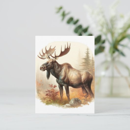 Waterverf Moose Briefkaart (Staand voorkant)