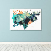 Waterverf Moose Canvas afdrukken (Insitu (Houten vloer))