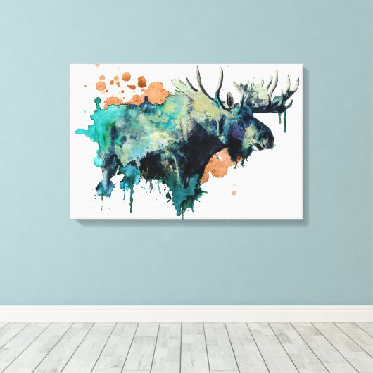Waterverf Moose Canvas afdrukken (Insitu (Houten vloer))