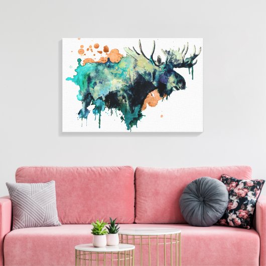 Waterverf Moose Canvas afdrukken (Insitu (Woonkamer))