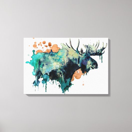 Waterverf Moose Canvas afdrukken (Voorkant)