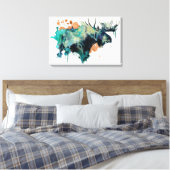 Waterverf Moose Canvas afdrukken (Insitu (Slaapkamer))