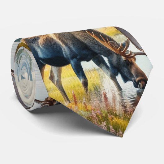 Waterverf Moose in Alaska AI Art Stropdas (Opgerold)