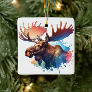 Waterverf Moose Keramisch Ornament