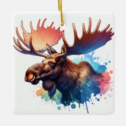Waterverf Moose Keramisch Ornament (Voorkant)