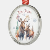 Waterverf Moose Paar Winter Animal Art Metalen Ornament (Links)