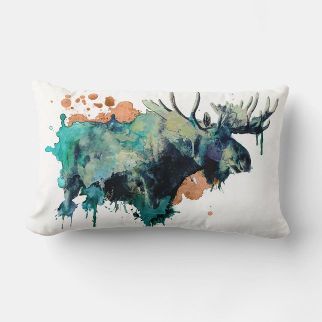 Waterverf Moose Pillowb Kussen (Voorkant)