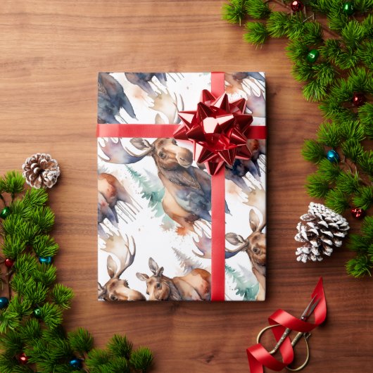 Waterverf Moose Winter Animal Wildlife Natuur Art Cadeaupapier (Feestdagen Geschenken)