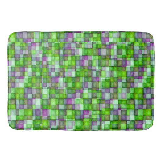 Waterverf Mosaic Tiles Bright Groen en Paars Badmat (Voorkant)