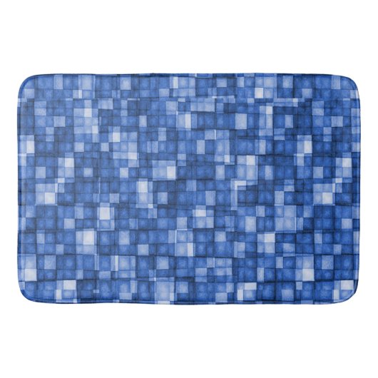Waterverf Mosaic Tiles Shades of Cobalt Blue Badmat (Voorkant)