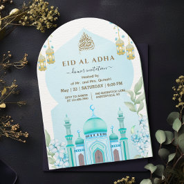 Waterverf moskee Eid al Adha Diner Blauw Kaart