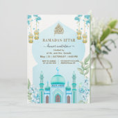 Waterverf Moskee Iftar Diner Blauw Kaart (Staand voorkant)