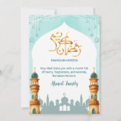 Waterverf Moskee Mint Teal & Goud Ramadan Iftar Kaart (Achterkant)