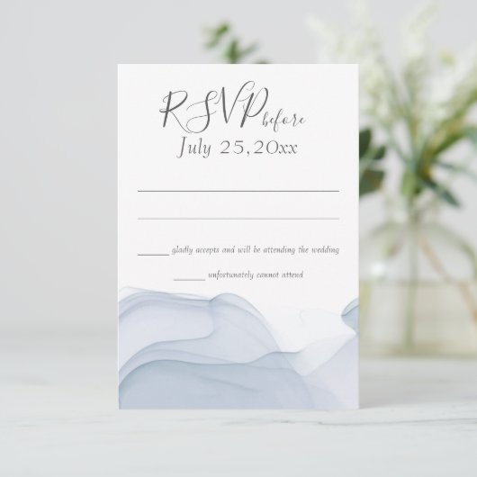 Waterverf Motion Blue Wedding Reactie Kaart (Staand voorkant)