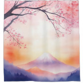Waterverf Mount Fuji Dusk Japanse stijl Douchegordijn (Voorkant)
