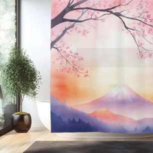 Waterverf Mount Fuji Schemering Japanse Stijl Douchegordijn