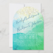 Waterverf Mountain Blue Green Gold Fairy Lights Kaart (Voorkant)