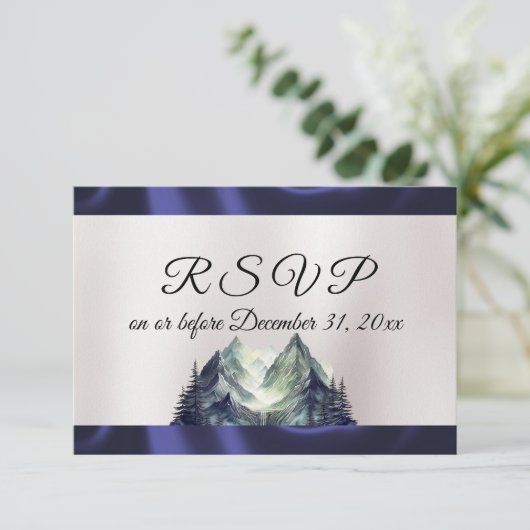 Waterverf Mountain & Blue Ribbon RSVP Kaartje (Staand voorkant)