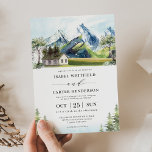 Waterverf Mountain Boho Forest Wedding Kaart<br><div class="desc">Dit elegante ontwerp kenmerkt elegant uitzicht in de bergen,  geïnspireerd door het droomachtige Alpen-landschap. Pas de uitnodiging aan met uw details en als u de stijl en plaatsing van de tekst verder wilt herschikken,  drukt u op de knop "Klik om verder aan te passen".</div>