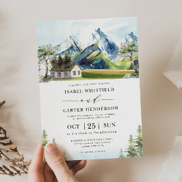 Waterverf Mountain Boho Forest Wedding Kaart