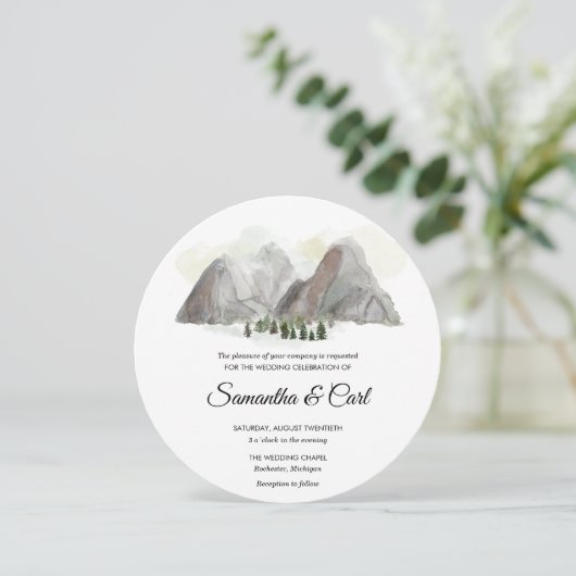 Waterverf Mountain bruiloft uitnodiging (Staand voorkant)