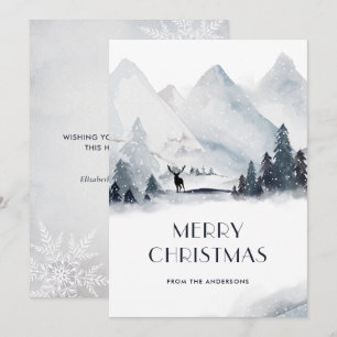 Waterverf Mountain Deer Snowflake-kerstkaarten Feestdagenkaart