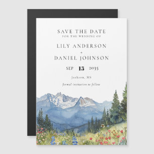 Waterverf Mountain Floral Wedding Save the Date Magnetische Uitnodiging
