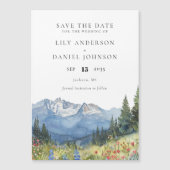 Waterverf Mountain Floral Wedding Save the Date Magnetische Uitnodiging (Voorkant)