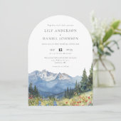 Waterverf Mountain Flowers QR Code Wedding Arch Kaart (Staand voorkant)