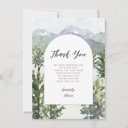 Waterverf Mountain Forest Arch Baby shower Bedankkaart (Voorkant)