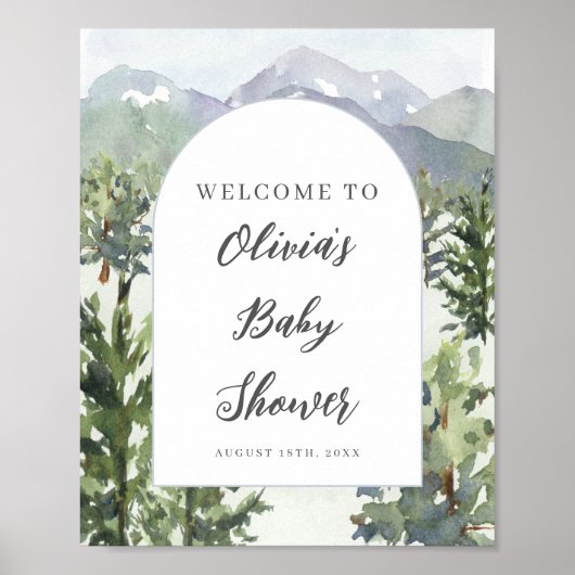 Waterverf Mountain Forest Arch Baby shower Poster (Voorkant)