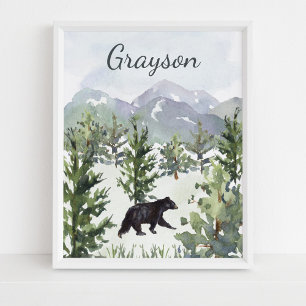 Waterverf Mountain Forest Beer, gepersonaliseerd Poster