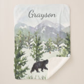 Waterverf Mountain Forest Beer Personalized Boy Sherpa Deken (Voorkant)