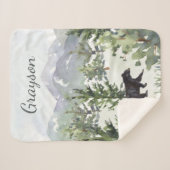 Waterverf Mountain Forest Beer Personalized Boy Sherpa Deken (Voorkant (horizontaal))