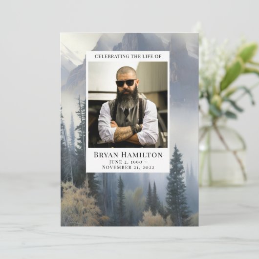 Waterverf Mountain Forest begrafenisprogramma Kaart (Staand voorkant)