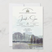 Waterverf Mountain Forest Bomen Meer Bruiloft Kaart (Voorkant)