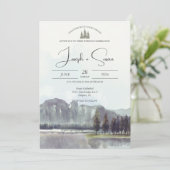 Waterverf Mountain Forest Bomen Meer Bruiloft Kaart (Staand voorkant)