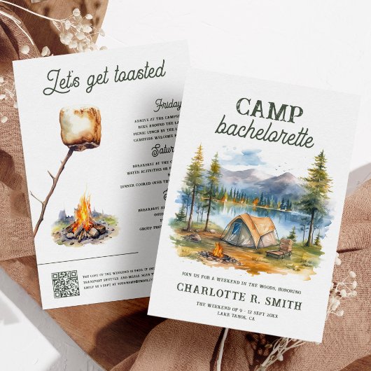 Waterverf Mountain Forest Camp Bachelorette Party Kaart