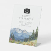 Waterverf Mountain Foto Gastenboek Bruiloft Reclamebord Met Voetstuk (Voorkant)