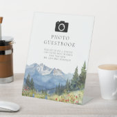 Waterverf Mountain Foto Gastenboek Bruiloft Reclamebord Met Voetstuk (Insitu)