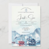 Waterverf Mountain Glacier Boat Anker Bruiloft Kaart (Voorkant)