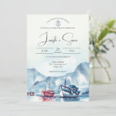 Waterverf Mountain Glacier Boat Anker Bruiloft Kaart (Staand voorkant)
