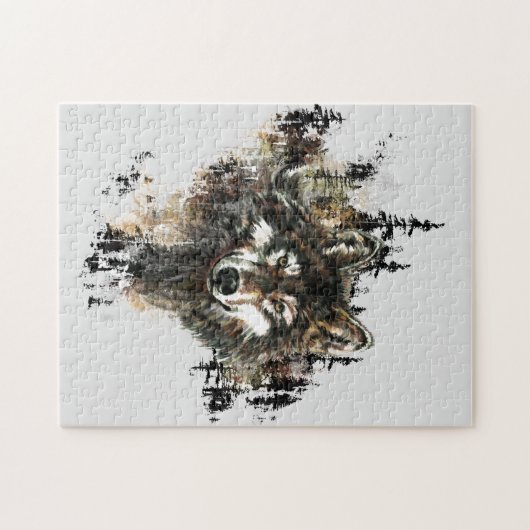 Waterverf Mountain Gray Wolf Legpuzzel (Horizontaal)