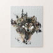 Waterverf Mountain Gray Wolf Legpuzzel (Verticaal)