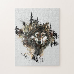 Waterverf Mountain Gray Wolf Legpuzzel