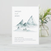 Waterverf Mountain Green en White Winter Bruiloft Kaart (Staand voorkant)